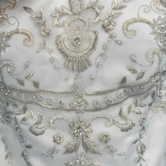 Strapless Beaded Embellished White Wedding Gown with Train - Picture 4 of 11